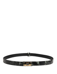 Dolce & Gabbana Men Black Marble Leather DG Logo Buckle Belt - 90 cm / 36 Inches