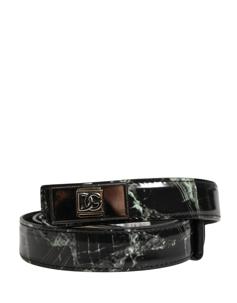 Dolce & Gabbana Men Black Marble Leather DG Logo Buckle Belt - 90 cm / 36 Inches