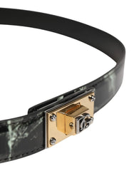 Dolce & Gabbana Men Black Marble Leather DG Logo Buckle Belt - 90 cm / 36 Inches