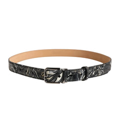 Dolce & Gabbana Men Black Marble Leather Metal Buckle Belt - 85 cm / 34 Inches