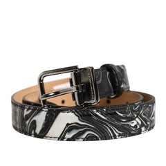 Dolce & Gabbana Men Black Marble Leather Metal Buckle Belt - 85 cm / 34 Inches