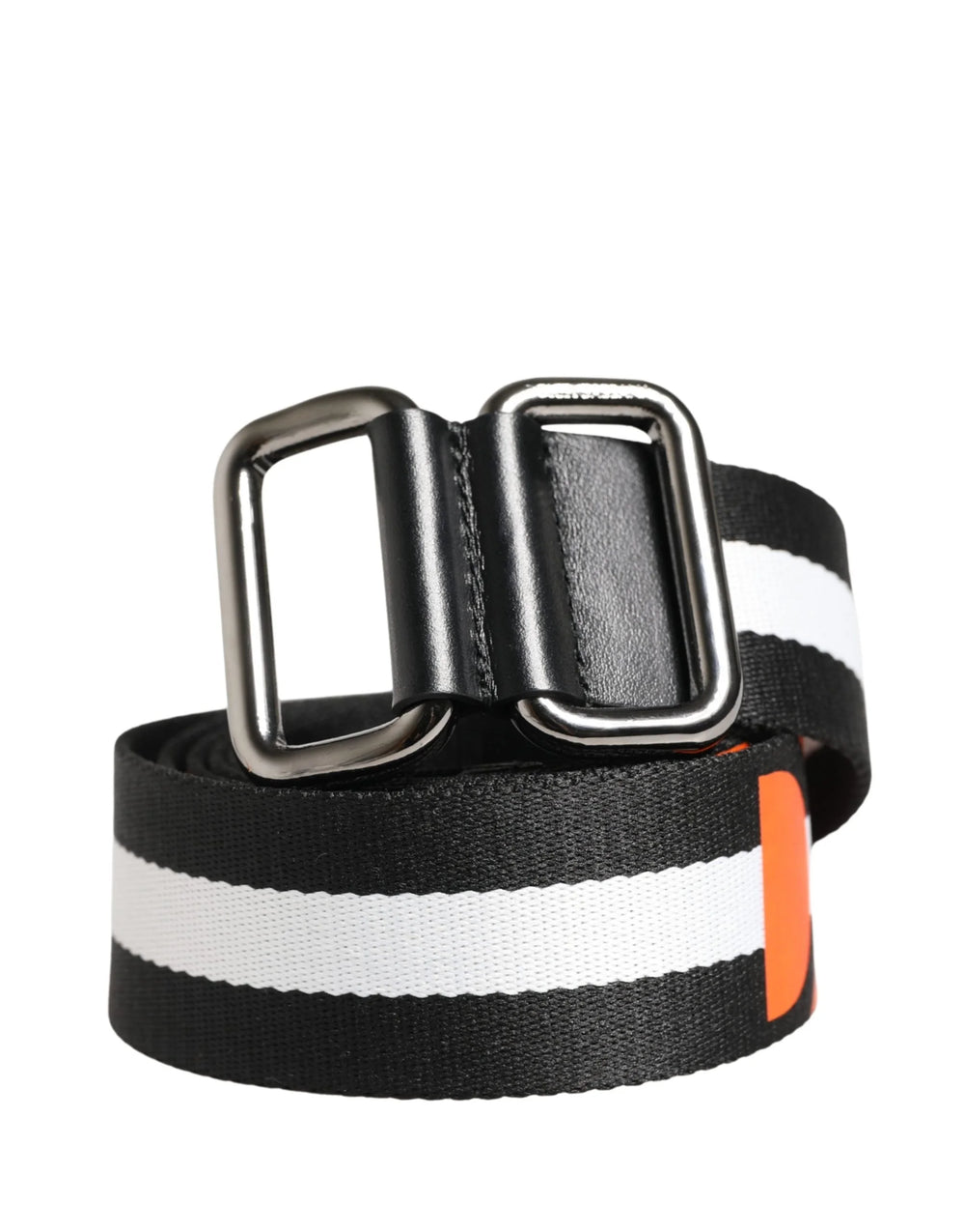 Dolce & Gabbana Men Black White Nylon Logo Metal Buckle Belt - 100 cm / 40 Inches