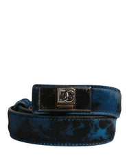 Dolce & Gabbana Pás so zlatou sponou s logom z modrej teľacej kože pre pánov – 90 cm / 36 palcov