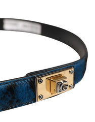 Dolce & Gabbana Pás so zlatou sponou s logom z modrej teľacej kože pre pánov – 90 cm / 36 palcov