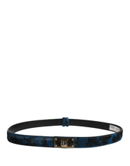 Dolce & Gabbana Pás so zlatou sponou s logom z modrej teľacej kože pre pánov – 90 cm / 36 palcov
