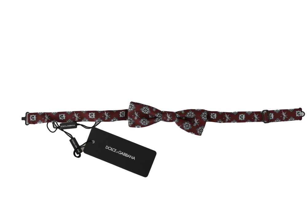 Dolce & Gabbana Men Bordeaux Maroon Lion Silk Adjustable Neck Bow Tie - Neckties