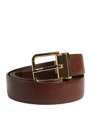 Dolce & Gabbana Men Brown Classic Leather Metal Buckle Belt - 105 cm / 42 Inches