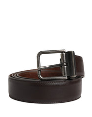 Dolce & Gabbana Men Brown Classic Leather Metal Buckle Belt - 110 cm / 44 Inches