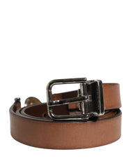 Dolce & Gabbana Men Brown Classic Leather Metal Buckle Belt - 90 cm / 36 Inches