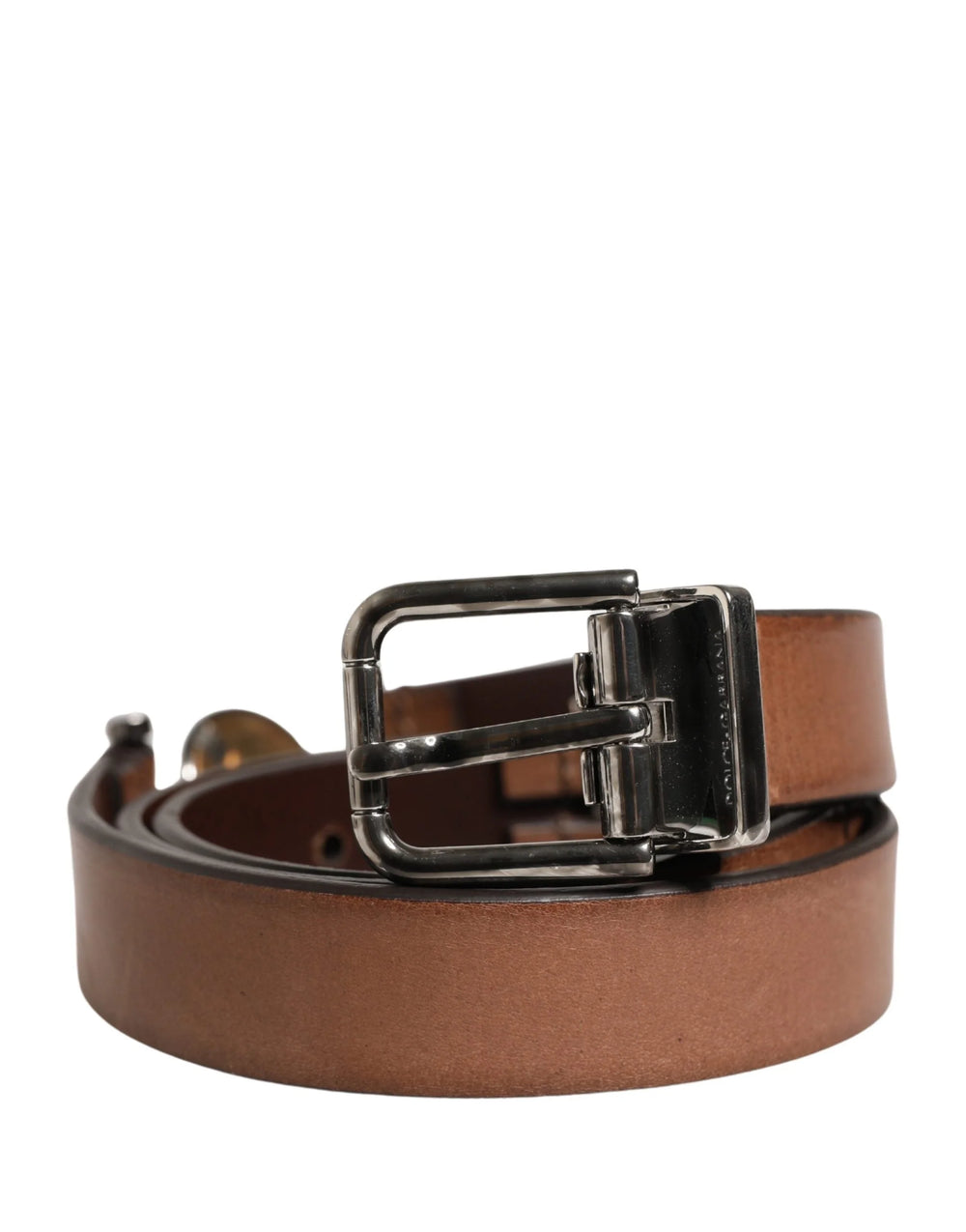 Dolce & Gabbana Men Brown Classic Leather Metal Buckle Belt - 90 cm / 36 Inches