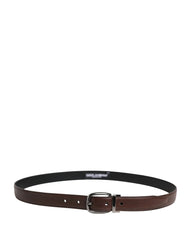 Dolce & Gabbana Men Brown Classic Leather Metal Buckle Belt - 95 cm / 38 Inches
