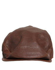 Dolce & Gabbana Men Brown Lamb Leather Newsboy Cloth Capello Hat - 60 cm|XL