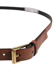 Dolce & Gabbana Men Brown Leather Classic Metal Buckle Belt - 90 cm / 36 Inches