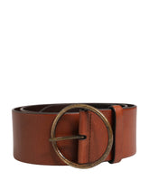 Dolce & Gabbana Men Brown Leather Wide Waist Metal Round Buckle Belt - 90 cm / 36 Inches