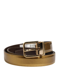 Dolce & Gabbana Men Gold Classic Leather Metal Buckle Belt - 85 cm / 34 Inches