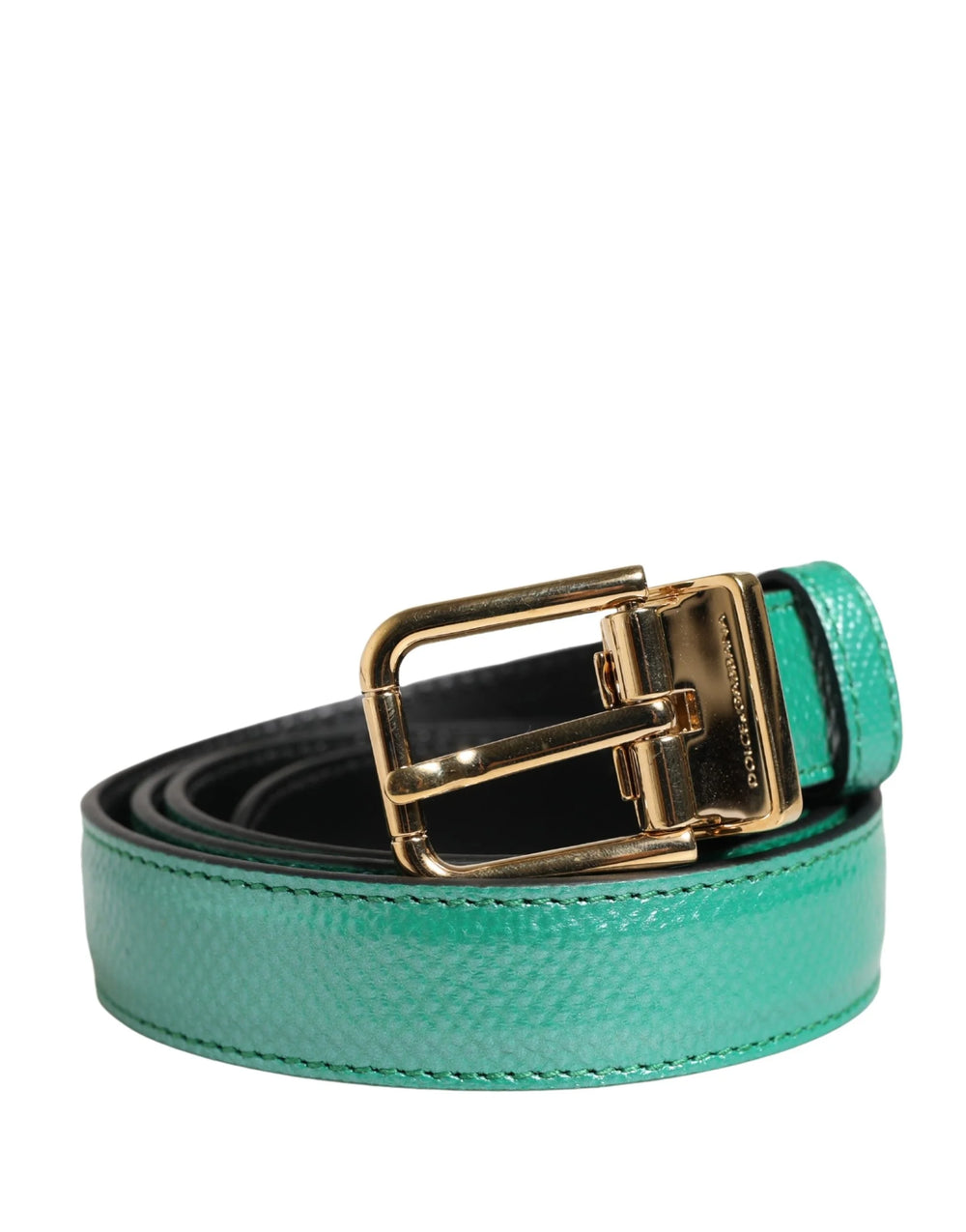 Dolce & Gabbana Men Green Classic Leather Metal Buckle Belt - 85 cm / 34 Inches