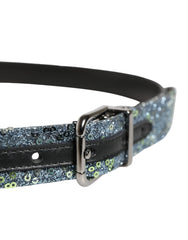 Dolce & Gabbana Men Multicolor Sequin Silver Metal Buckle Belt - 85 cm / 34 Inches