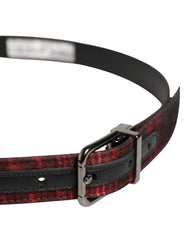 Dolce & Gabbana Men Red Jacquard Acetate Metal Buckle Belt - 90 cm / 36 Inches