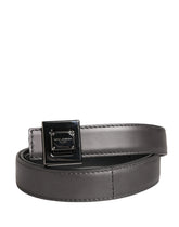 Dolce & Gabbana Men Silver Classic Leather Square Buckle Belt - 85 cm / 34 Inches
