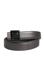 Dolce & Gabbana Men Silver Classic Leather Square Buckle Belt - 85 cm / 34 Inches