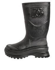 Dolce & Gabbana Metallic Black Pull On Rain Boots Men Shoes - EU42/US9 - Boots