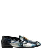 Mocasini Dolce & Gabbana din piele metalică albastru-argintie cu logo DG