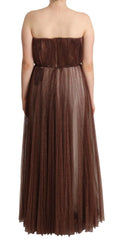 Dolce & Gabbana Metallic Bronze Polyester Maxi Gown Dress - IT46|XL - Dresses