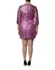 Dolce & Gabbana Metallic Fuchsia Floral Sheath Mini Dress - Dresses