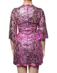Dolce & Gabbana Metallic Fuchsia Floral Sheath Mini Dress - IT40|S - Dresses