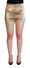 Dolce & Gabbana Metallic Gold Cotton Mid Waist Hot Pants Shorts - Short Trousers