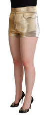 Dolce & Gabbana Metallic Gold Cotton Mid Waist Hot Pants Shorts - Short Trousers