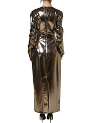 Dolce & Gabbana Metallic Gold Polyester LongSleeve Maxi Dress - IT40|S