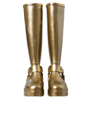 Dolce & Gabbana Metallic Gold Rubber PVC Rain Boots Shoes - Boots