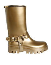 Dolce & Gabbana Metallic Gold Rubber PVC Rain Boots Shoes - EU37/US6.5 - Boots