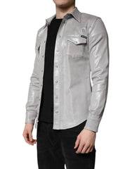 Dolce & Gabbana Metallic Gray Cotton Button Down Shirt - IT38 | XS - Shirts