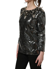 Dolce & Gabbana Metallic Gray Sequin Embellished Blouse Top - IT36|XXS