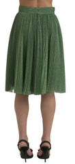 Dolce & Gabbana Metallic Green High Waist A-line Pleated Skirt - Skirts