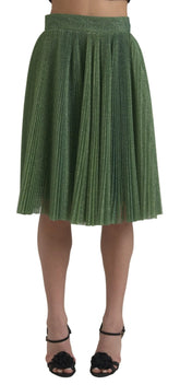 Dolce & Gabbana Metallic Green High Waist A-line Pleated Skirt - Skirts