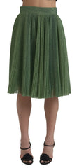 Dolce & Gabbana Metallic Green High Waist A-line Pleated Skirt - Skirts