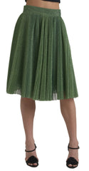 Dolce & Gabbana Metallic Green High Waist A-line Pleated Skirt - Skirts