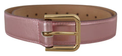 Dolce & Gabbana Metallic Pink Polished Leather Logo Metal Buckle Belt - 70 cm / 28 Inches - Belts