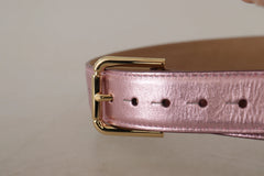 Dolce & Gabbana Metallic Pink Polished Leather Logo Metal Buckle Belt - 70 cm / 28 Inches - Belts