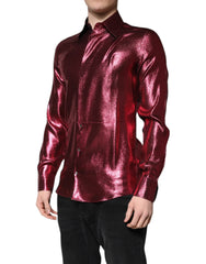 Dolce & Gabbana Metallic Red Cotton GOLD Dress Formal Shirt - IT38 | XS