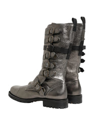 Dolce & Gabbana Metallinhohtoinen Hopea Combat-Mokkasiinit Mid-Calf-Kengät - EU44/US11 - Kengät