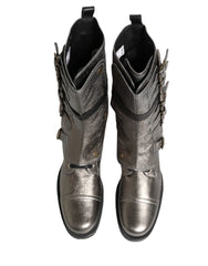 Dolce & Gabbana Metallinhohtoinen Hopea Combat-Mokkasiinit Mid-Calf-Kengät - EU44/US11 - Kengät