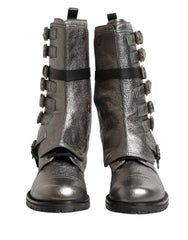 Dolce & Gabbana Metallinhohtoinen Hopea Combat-Mokkasiinit Mid-Calf-Kengät - EU44/US11 - Kengät