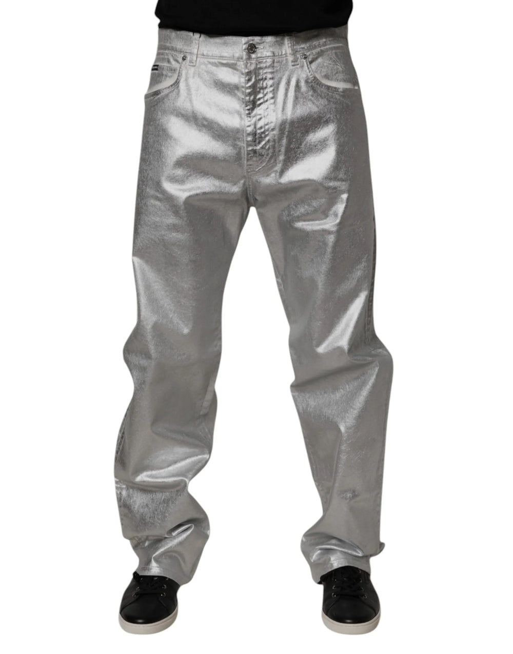 Dolce & Gabbana Metallic Silver Cotton Straight Denim Jeans - IT48 | M - Jeans