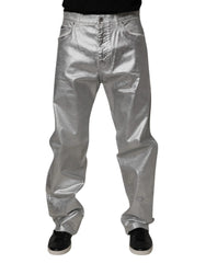 Dolce & Gabbana Metallic Silver Cotton Straight Denim Jeans - IT48 | M - Jeans