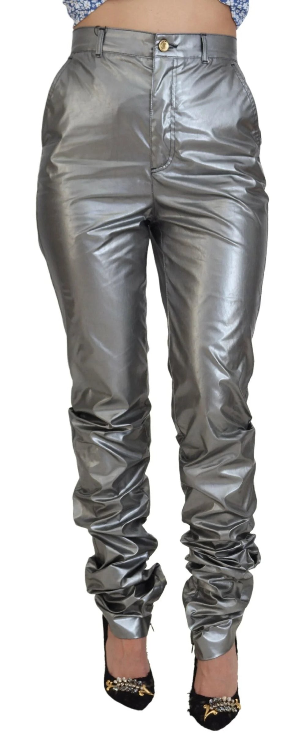 Dolce & Gabbana Metallic Silver High Waist Skinny Pants - IT40|S - Trousers