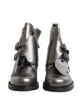 Dolce & Gabbana Metallic Silver Leather Buckle Ankle Boots Shoes - EU43/US10 - Boots